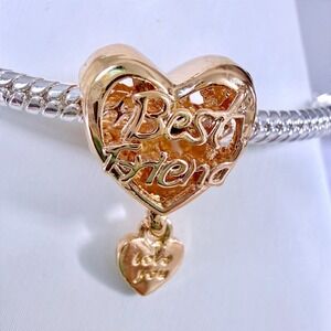 Rose Gold Tone Best Friend Love You Heart Dangle Charm for Snake Chain Bracelet